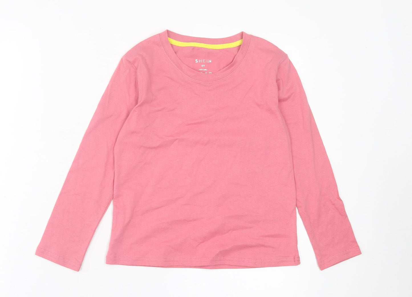 SheIn Girls Pink Cotton Basic Casual Size 8 Years Crew Neck Pullover