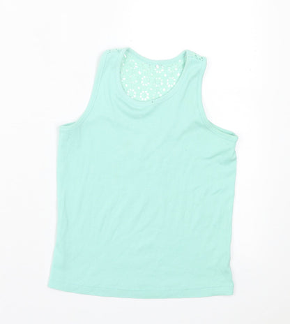 George Girls Green Cotton Basic Tank Size 7-8 Years Crew Neck Pullover