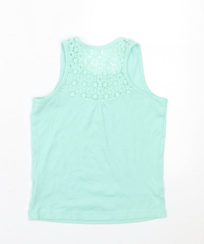 George Girls Green Cotton Basic Tank Size 7-8 Years Crew Neck Pullover