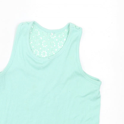 George Girls Green Cotton Basic Tank Size 7-8 Years Crew Neck Pullover