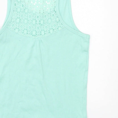 George Girls Green Cotton Basic Tank Size 7-8 Years Crew Neck Pullover