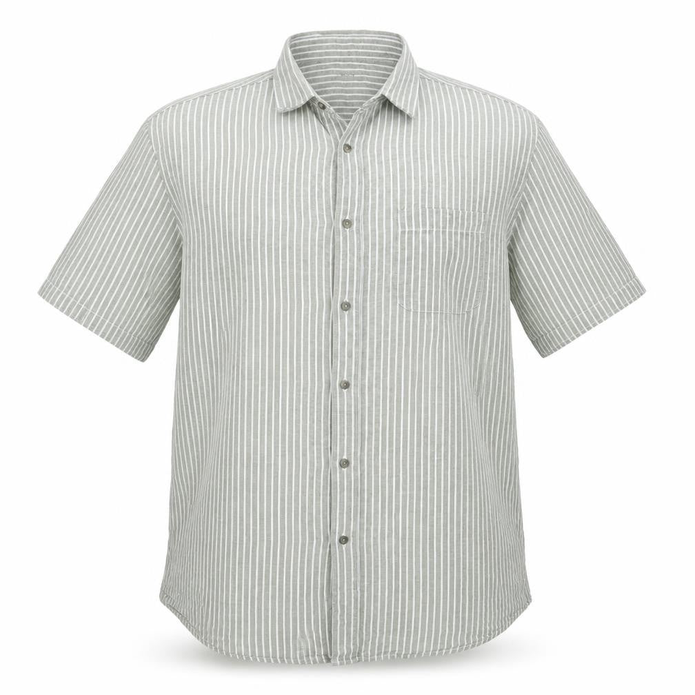 Dunnes Stores Mens Green Striped Linen Button-Up Size 2XL Collared Button