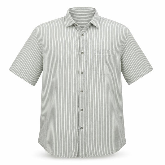 Dunnes Mens Green Striped Linen Button-Up Size 2XL Collared Button