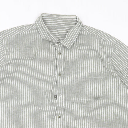 Dunnes Mens Green Striped Linen Button-Up Size 2XL Collared Button