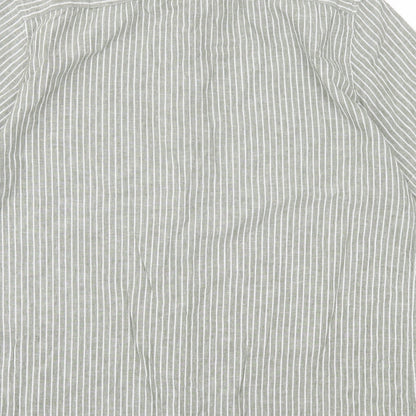 Dunnes Mens Green Striped Linen Button-Up Size 2XL Collared Button