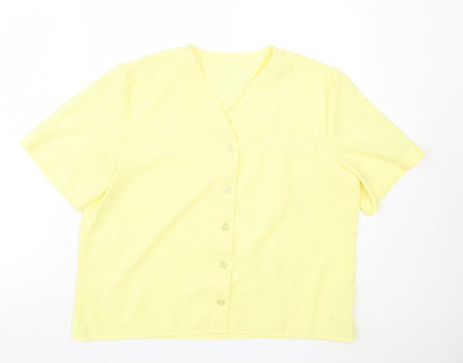 St Bernard Womens Yellow Polyester Basic Button-Up Size 16 V-Neck