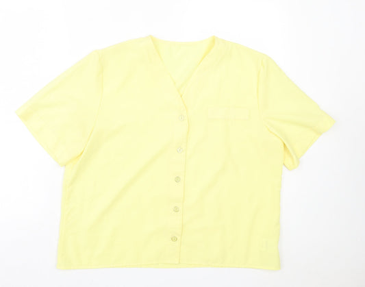 ST BENARD Womens Yellow Polyester Basic Button-Up Size 16 V-Neck