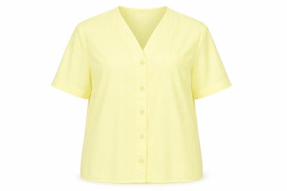 St Bernard Womens Yellow Polyester Basic Button-Up Size 16 V-Neck