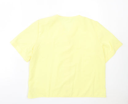 St Bernard Womens Yellow Polyester Basic Button-Up Size 16 V-Neck