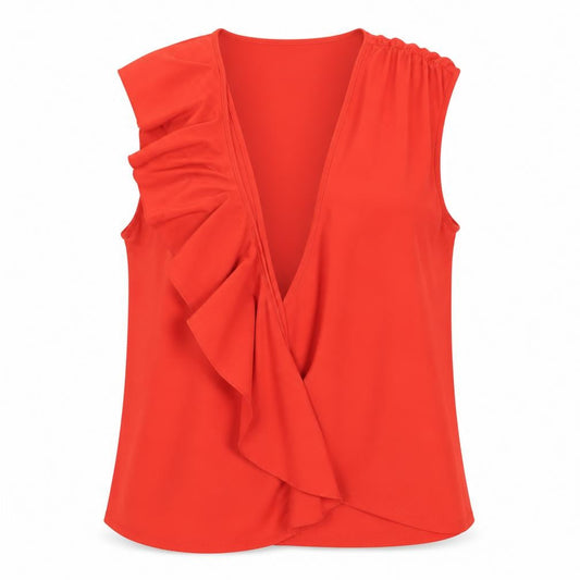 Zara Womens Red Polyester Wrap Blouse Size M V-Neck