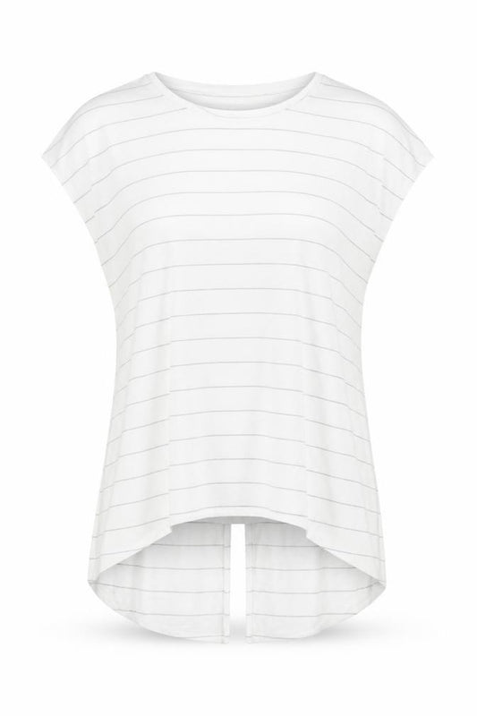 Primark Womens White Striped Polyester Tunic T-Shirt Size M Crew Neck