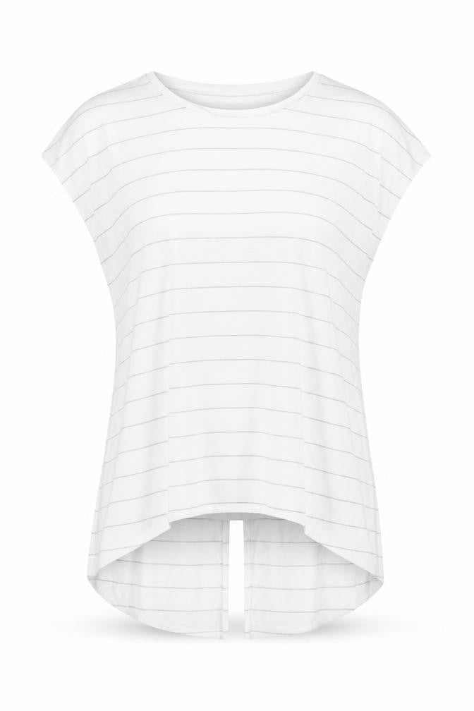 Primark Womens White Striped Polyester Tunic T-Shirt Size M Crew Neck