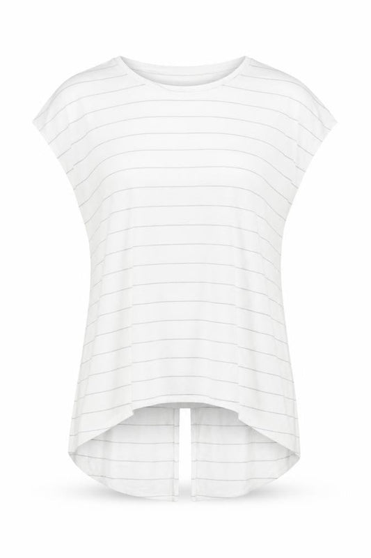 Primark Womens White Striped Polyester Tunic T-Shirt Size M Crew Neck