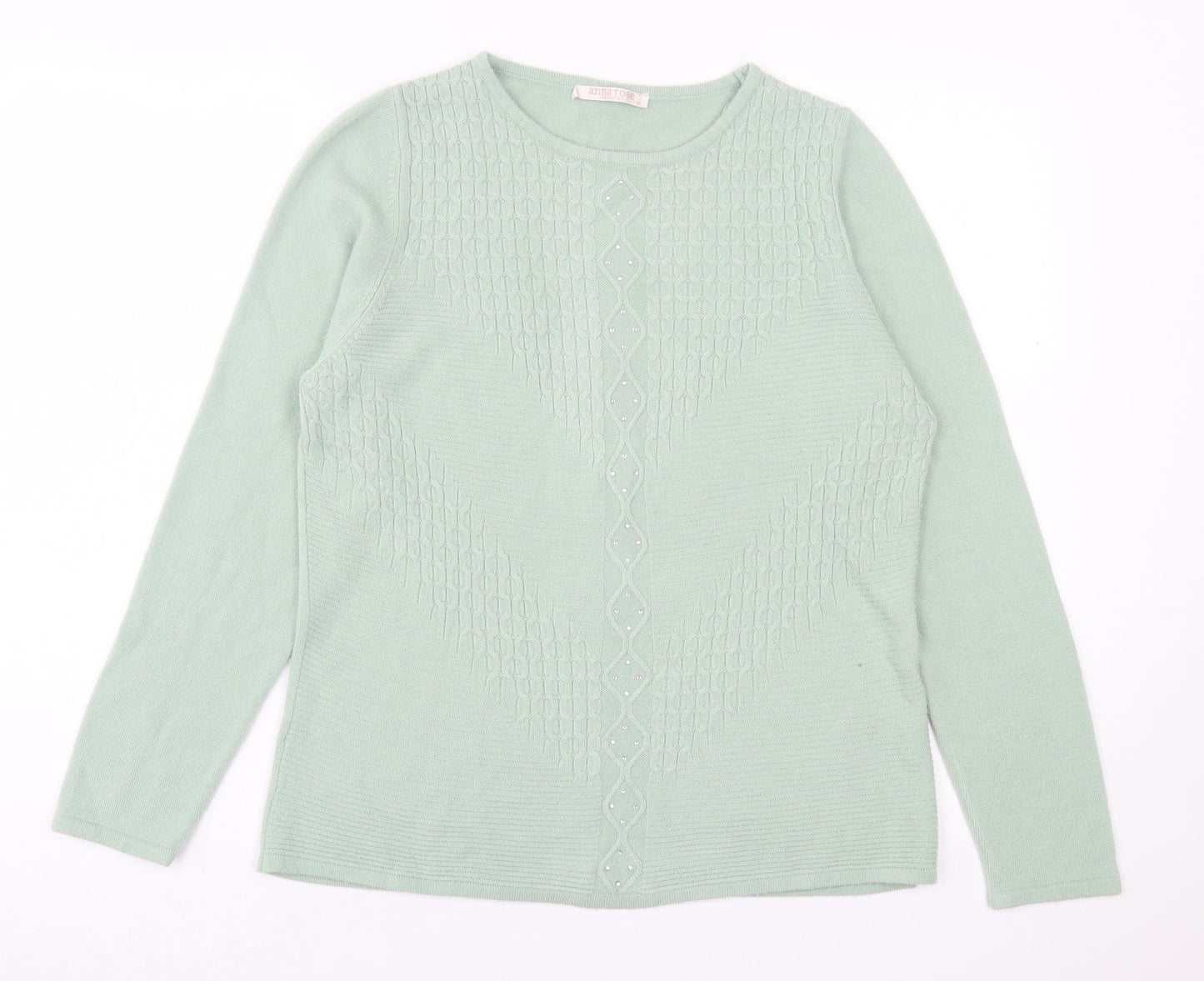 anna rose Womens Green Crew Neck Acrylic Pullover Jumper Size XL