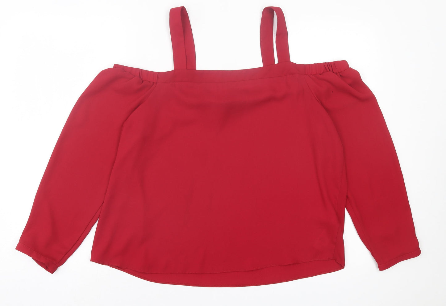 New Look Womens Red Polyester Basic Blouse Size 14 Square Neck