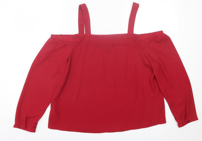 New Look Womens Red Polyester Basic Blouse Size 14 Square Neck