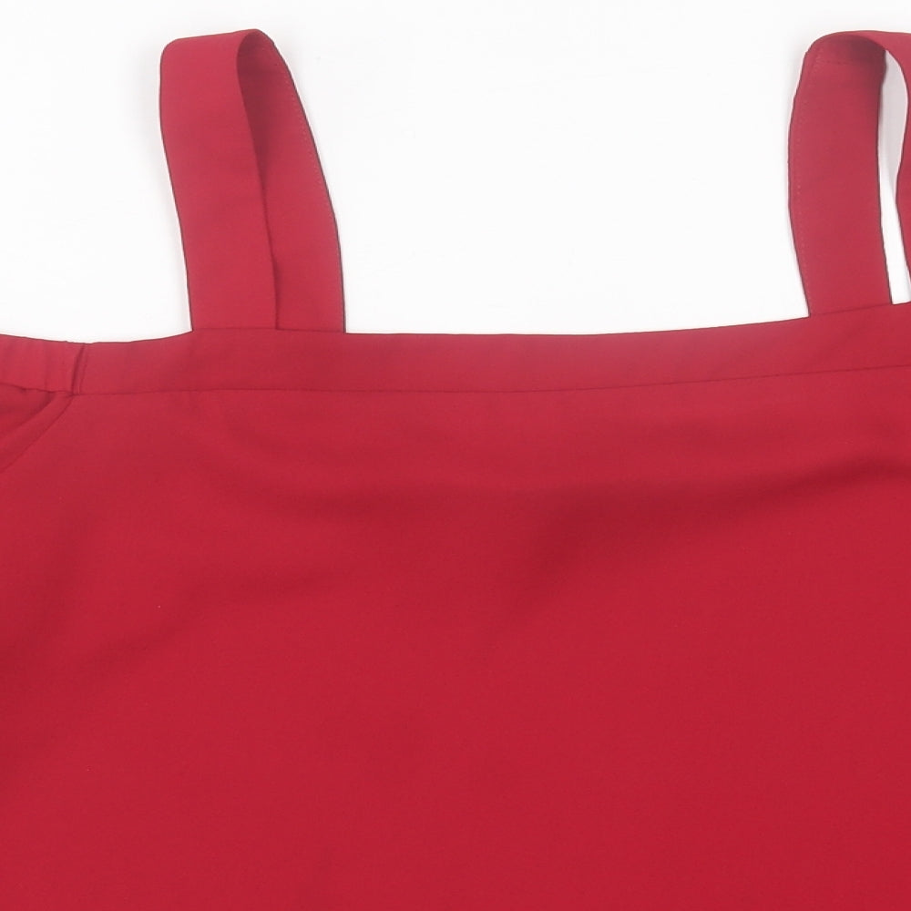 New Look Womens Red Polyester Basic Blouse Size 14 Square Neck