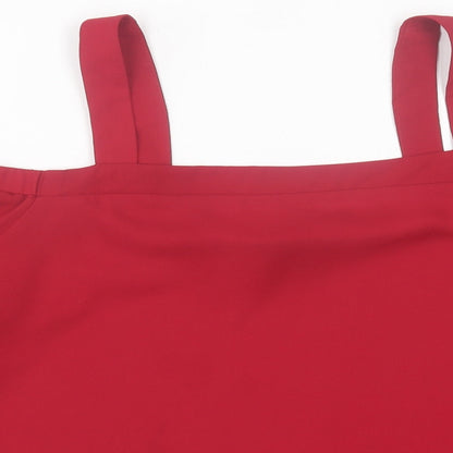 New Look Womens Red Polyester Basic Blouse Size 14 Square Neck