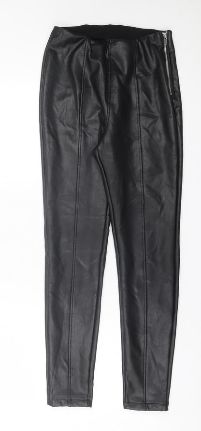 New Look Womens Black Polyurethane Capri Trousers Size 10 L28 in Regular Zip