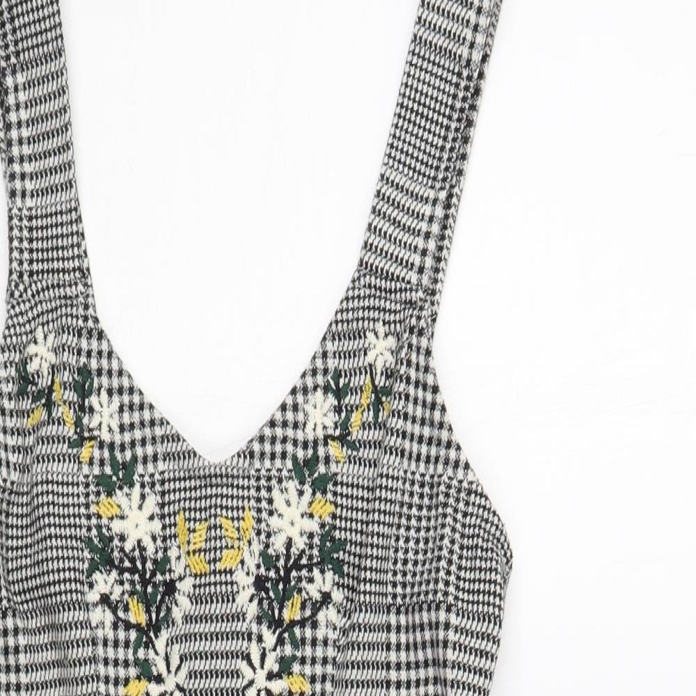 Topshop Womens Grey Plaid Polyester Tank Dress Size 8 V-Neck Zip