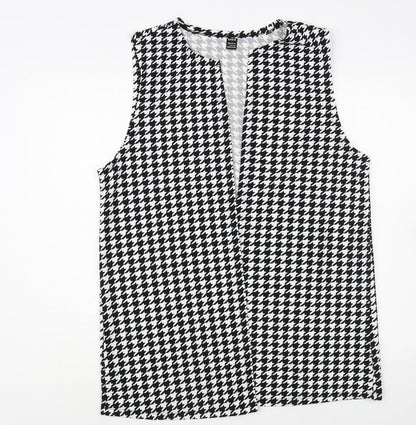 SHEIN Womens Black Houndstooth Jacket Waistcoat Size L