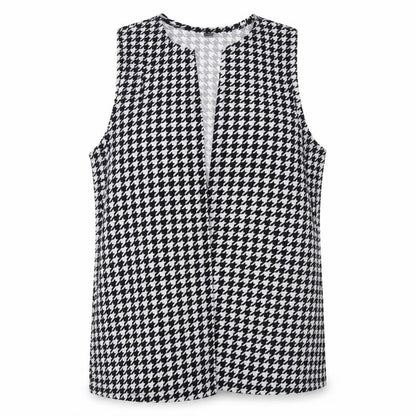 SHEIN Womens Black Houndstooth Jacket Waistcoat Size L