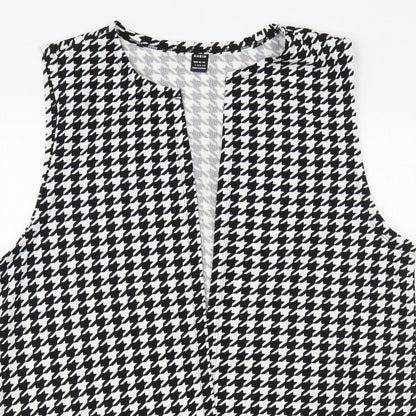 SHEIN Womens Black Houndstooth Jacket Waistcoat Size L