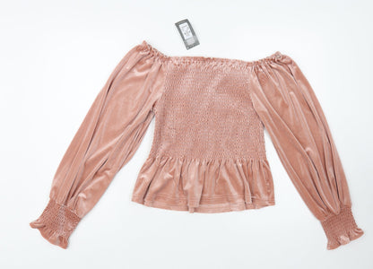 Preloved Primark Womens Pink Polyester Basic Blouse Size 12 Off the Shoulder - Back