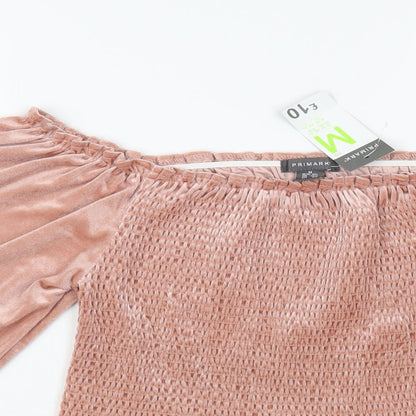 Preloved Primark Womens Pink Polyester Basic Blouse Size 12 Off the Shoulder - Detail