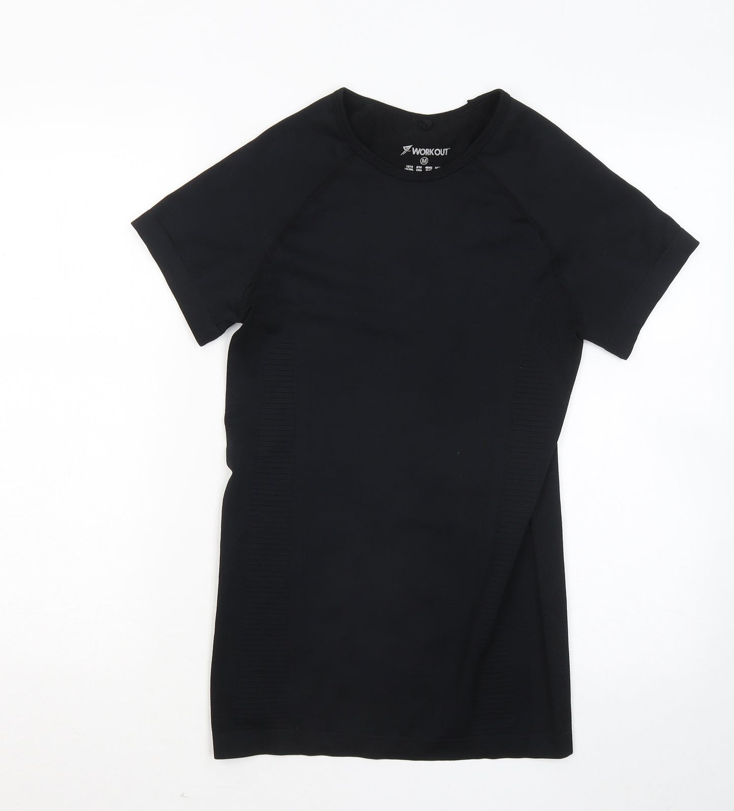 WORKOUT Womens Black Polyester Basic T-Shirt Size 12 Round Neck