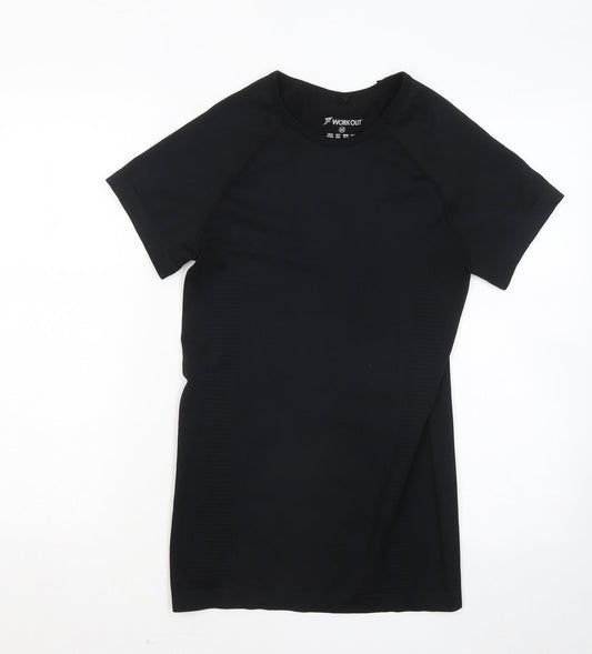 WORKOUT Womens Black Polyester Basic T-Shirt Size 12 Round Neck