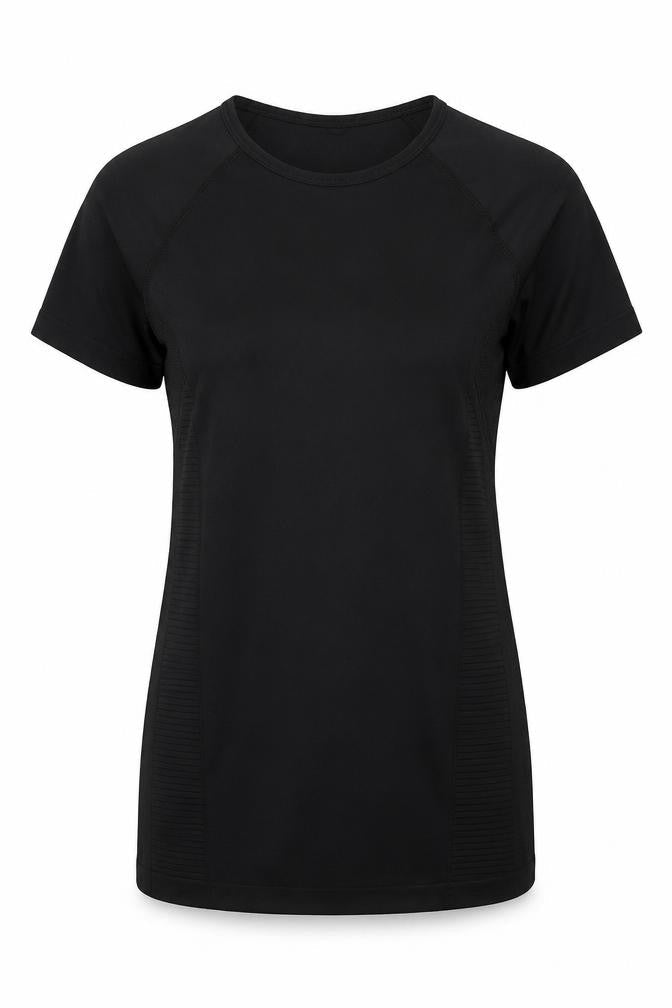 WORKOUT Womens Black Polyester Basic T-Shirt Size 12 Round Neck