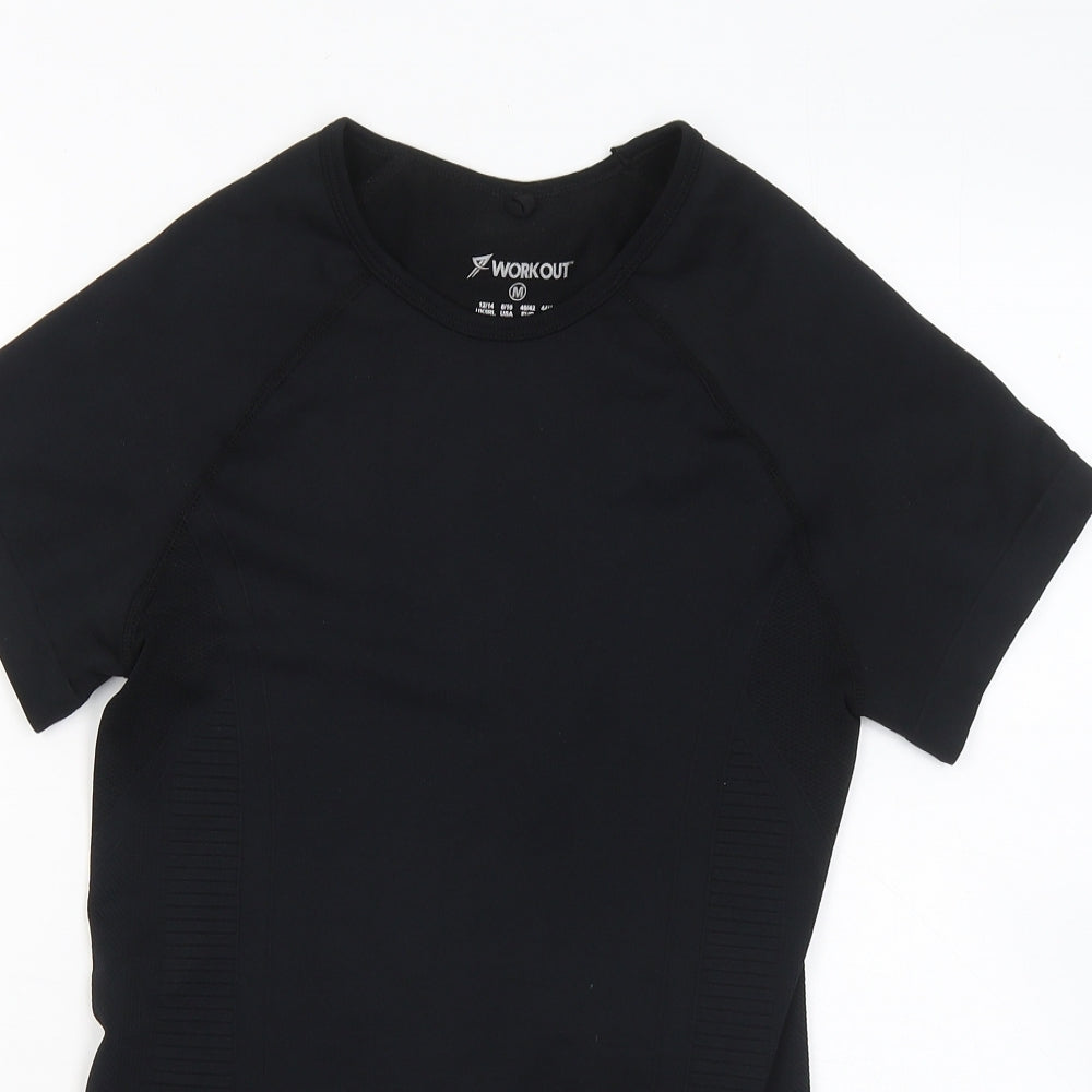 WORKOUT Womens Black Polyester Basic T-Shirt Size 12 Round Neck