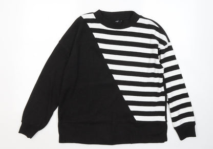 F&F Womens Black Round Neck Striped Polyester Pullover Jumper Size S