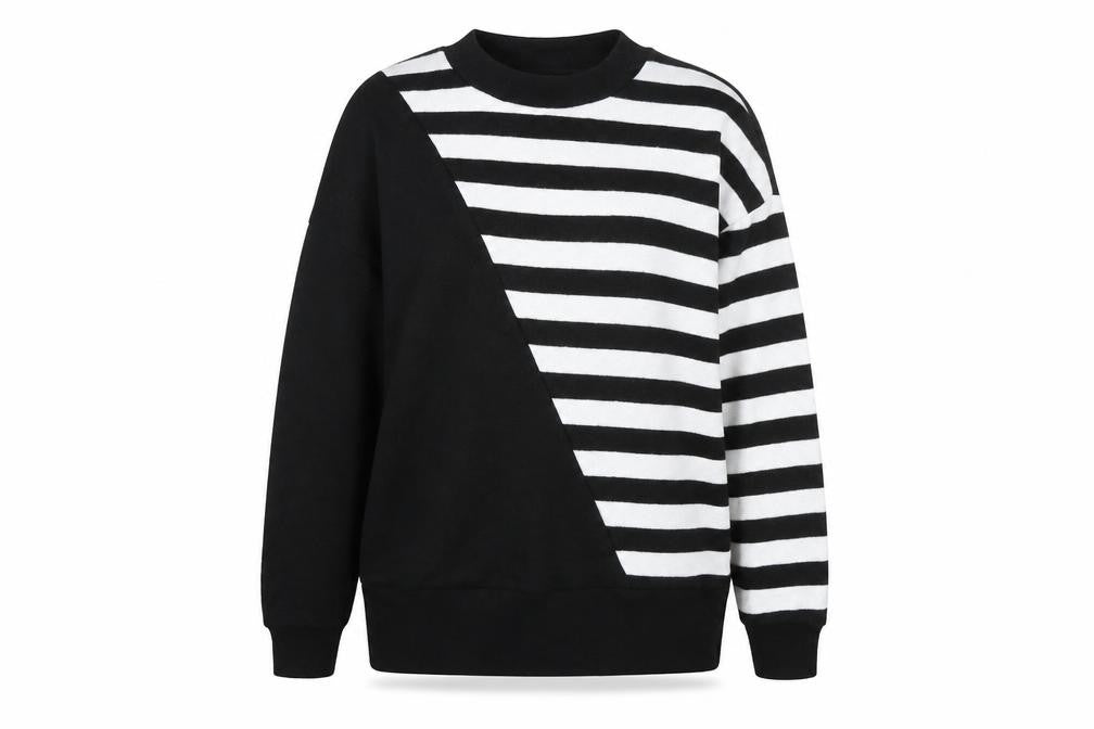 F&F Womens Black Round Neck Striped Polyester Pullover Jumper Size S