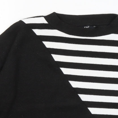 F&F Womens Black Round Neck Striped Polyester Pullover Jumper Size S