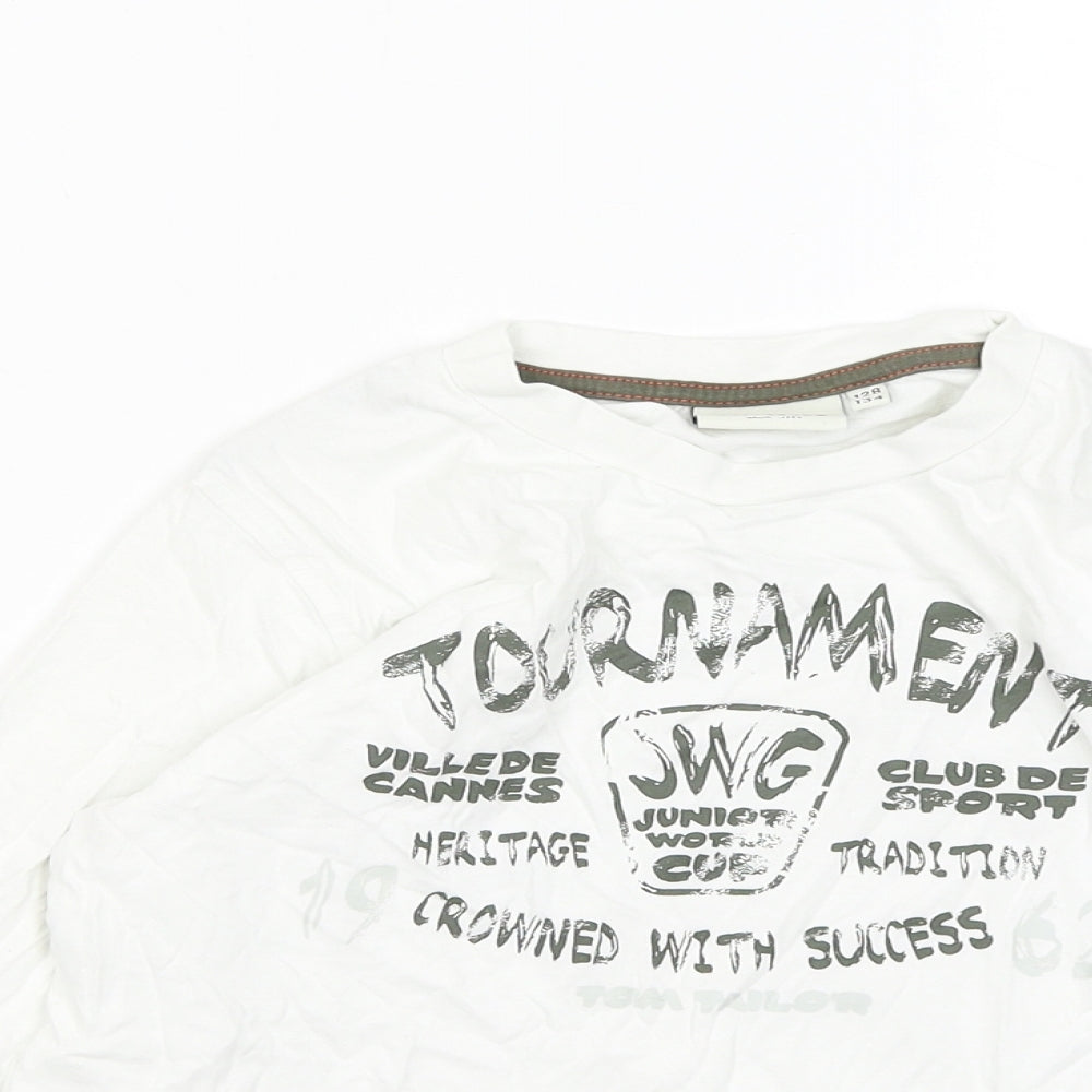 TOM TAILOR Boys White Cotton Basic T-Shirt Size 8-9 Years Round Neck