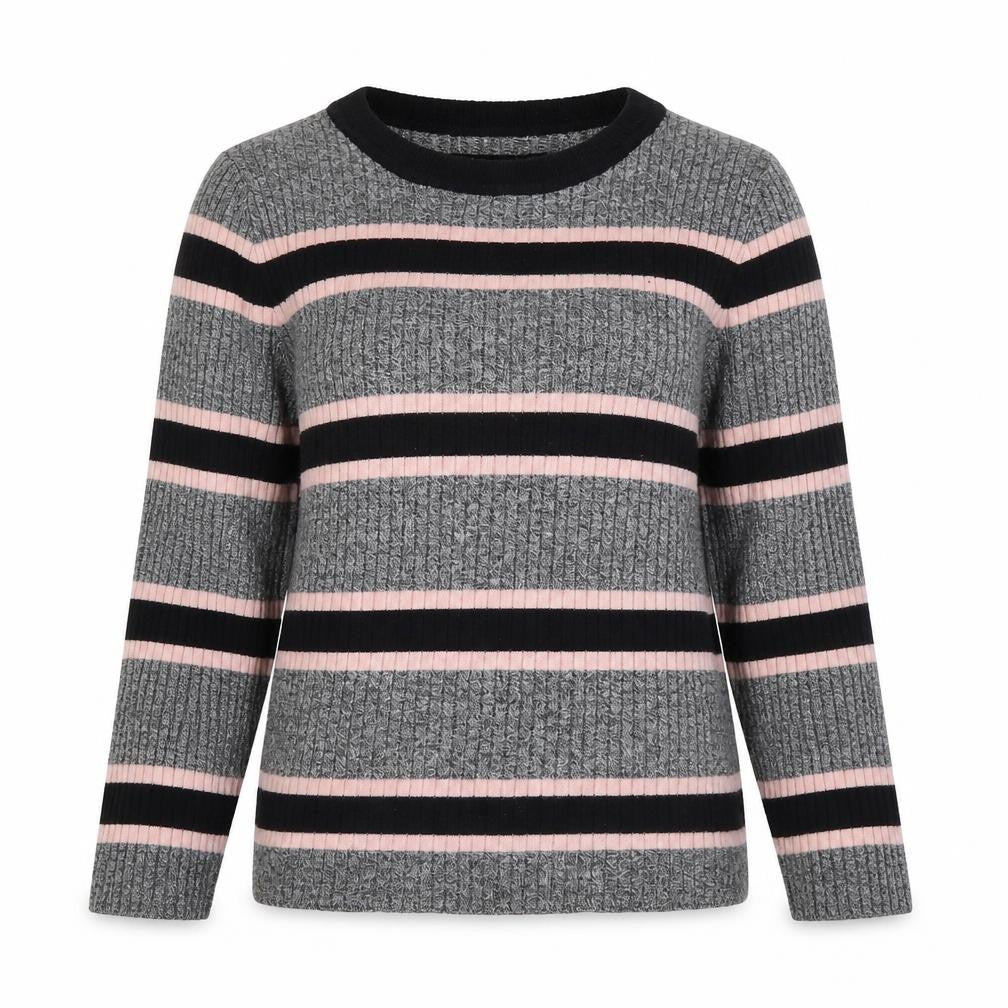 Divided by H&M Womens Grey Round Neck Striped Viscose Pullover Jumper Size M