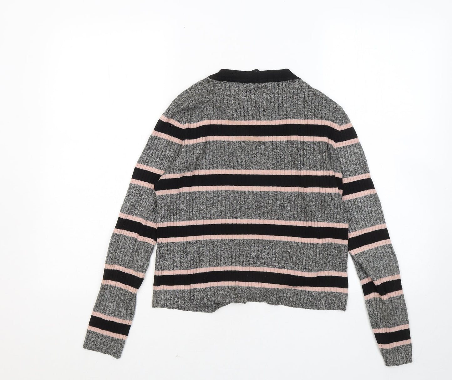 Divided by H&M Womens Grey Round Neck Striped Viscose Pullover Jumper Size M
