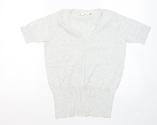 New Look Womens Grey V-Neck Cotton Pullover Jumper Size 12