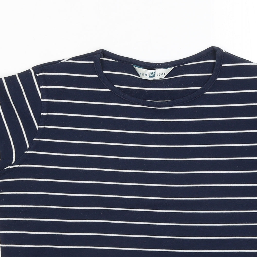 New Look Womens Blue Round Neck Striped Polyester Pullover Jumper Size 14