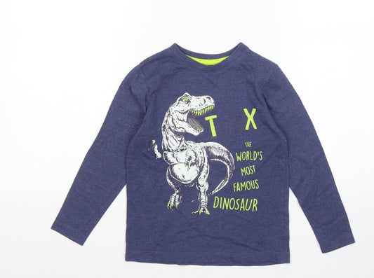 Dunnes Stores Boys Blue Cotton Basic T-Shirt Size 5 Years Round Neck - T Rex Dinasour Graphic