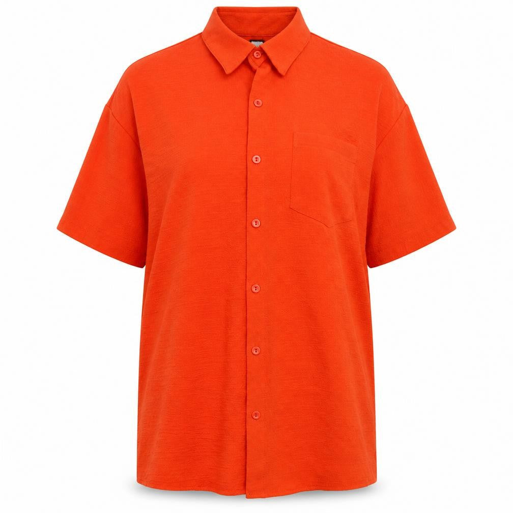 SheIn Womens Orange Polyester Basic Button-Up Size M Collared