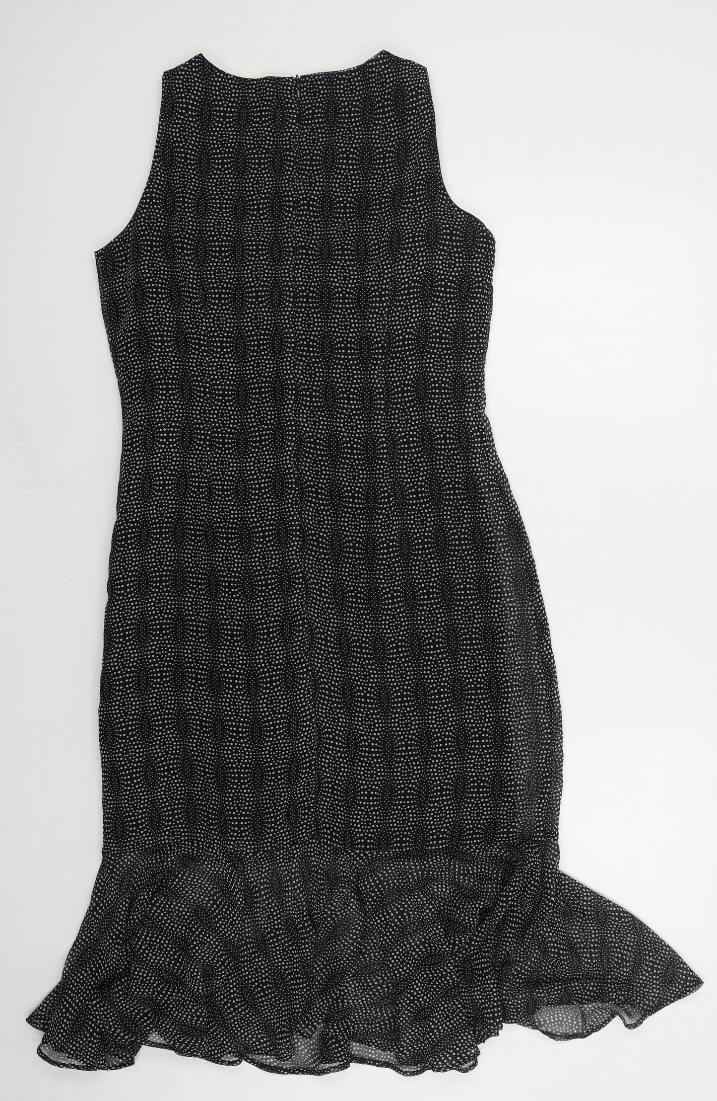 The Collection Womens Black Polka Dot Polyester Fit & Flare Size 12 Round Neck Zip