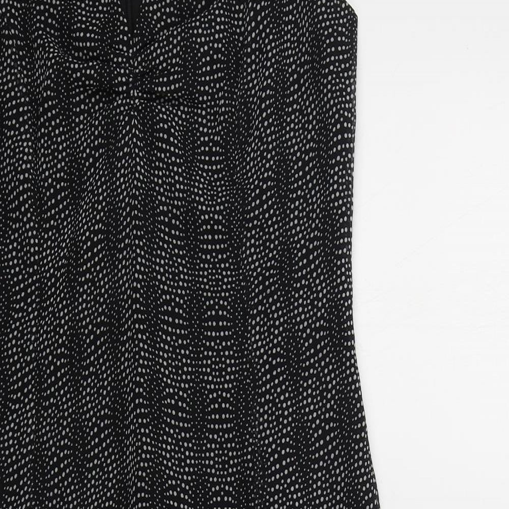 The Collection Womens Black Polka Dot Polyester Fit & Flare Size 12 Round Neck Zip