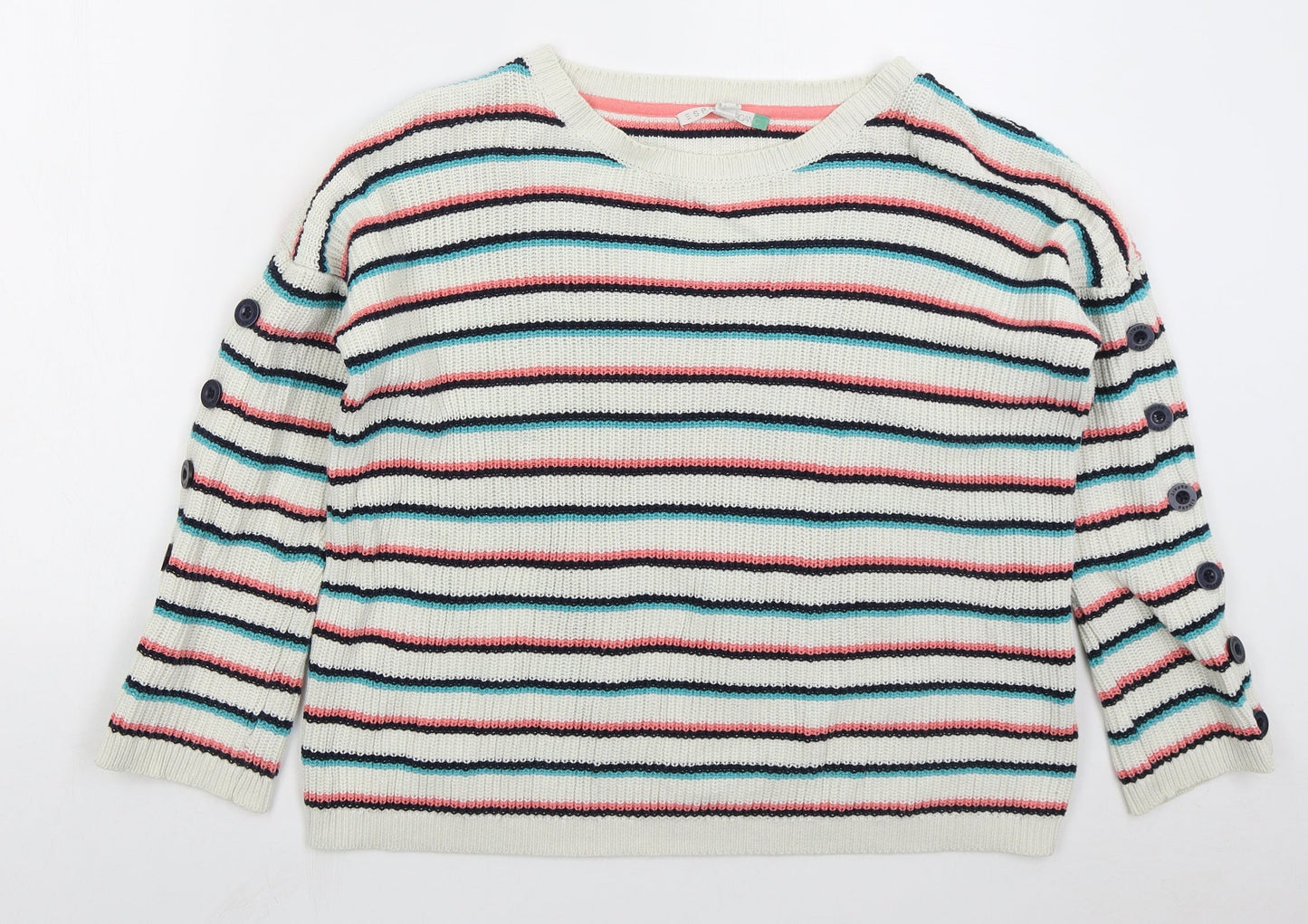 Esprit Womens White Boat Neck Striped Cotton Pullover Jumper Size S