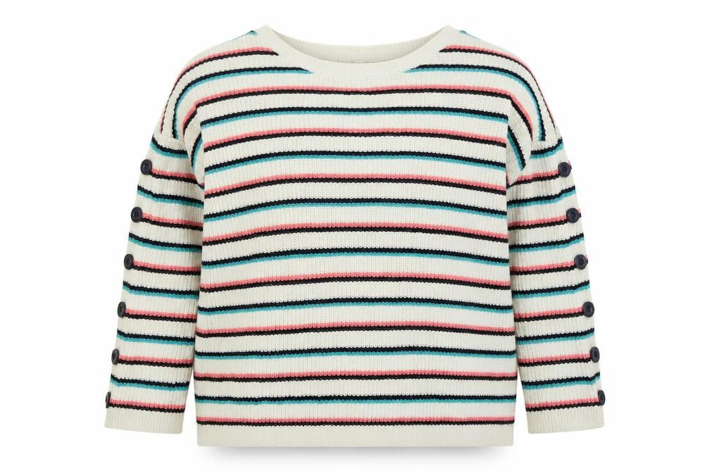 Esprit Womens White Boat Neck Striped Cotton Pullover Jumper Size S