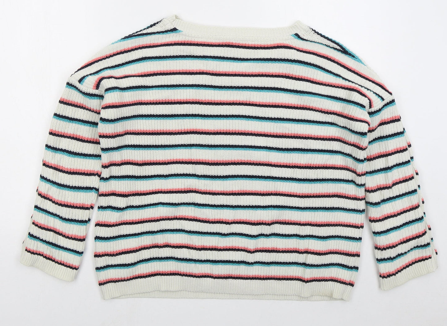 Esprit Womens White Boat Neck Striped Cotton Pullover Jumper Size S