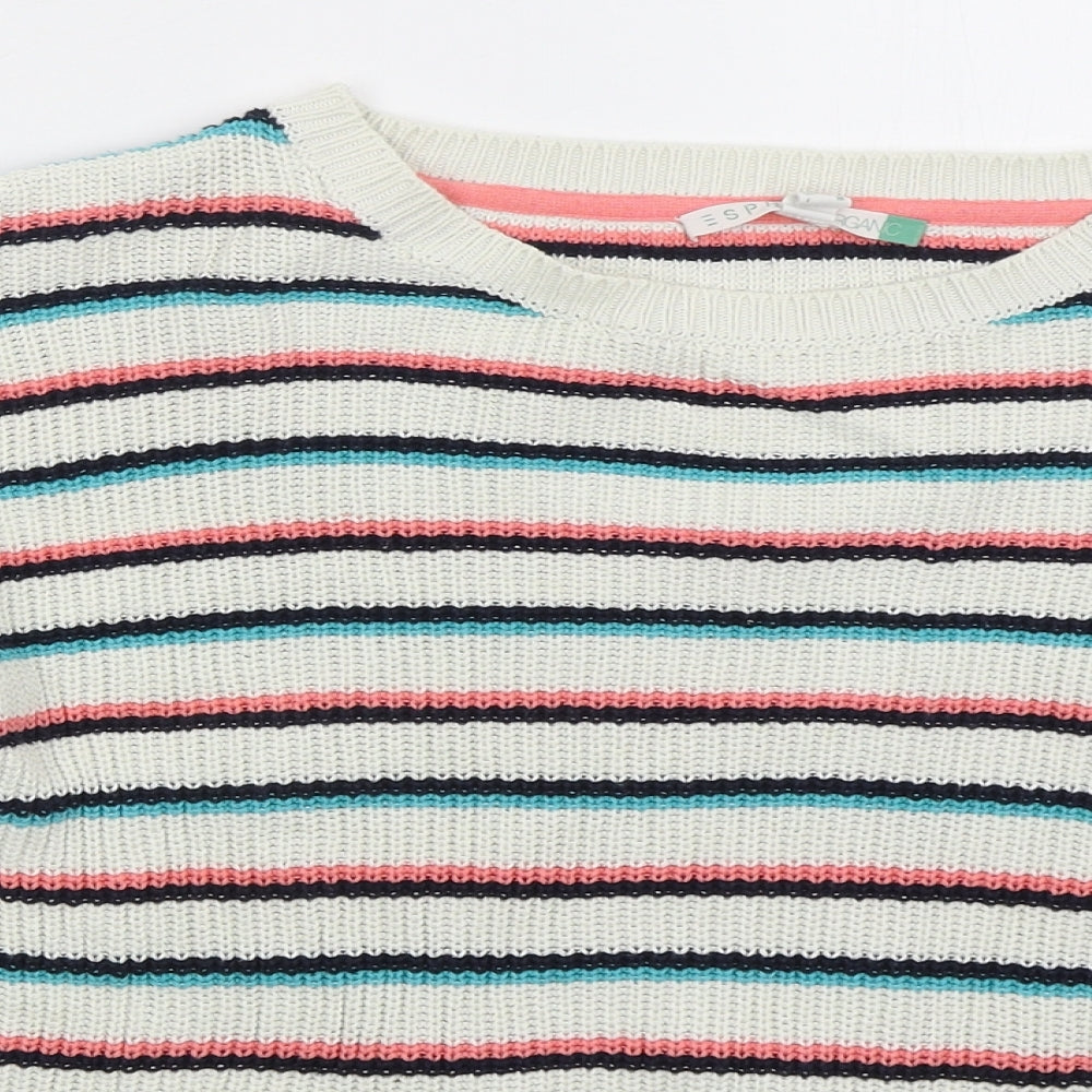 Esprit Womens White Boat Neck Striped Cotton Pullover Jumper Size S