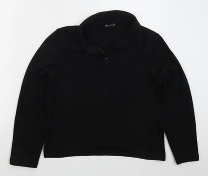 Zara Womens Black Collared Viscose Pullover Jumper Size L
